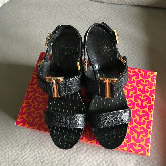 Gorgeous Tory Burch black platforms wedges EUC! - Picture 3 of 6